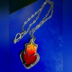 Artisan Crafted Sterling/Enamel Sacred Heart Necklace